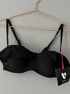 VERY Frill Bikini Top Womens Size 36D Black Bandeau Strapless Padded Underwired • £9.98