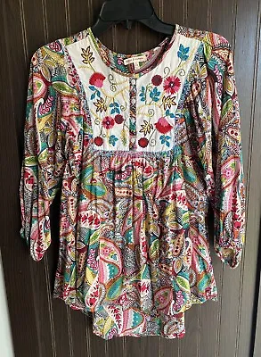 Mimi & Maggie Beautiful Girls Hi-Lo Embroidered Paisley Lined Blouse Size 7-8 • $19