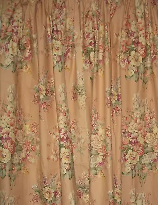 VtG 50s Softest Pink Floral Print Lined 3 Curtain Drapes Panel Hand Hemmed 84x48 • $155