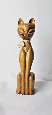 Vintage Hand Made Wooden Siamese Cat Statute Decor Mid Century Philippines • $34.95