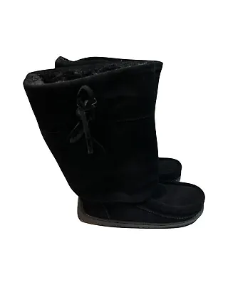 Manitobah Mukluks Size L08 Woman’s Black Suede Moccasins New In Box ￼ • $157.97