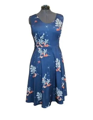 Voodoo Vixen Blue Under The Sea Retro Swing Sleeveless Dress Size 8 • $35
