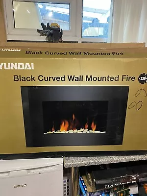 Electric Fire Fireplace Wall Mounted Curved Black Glass  Remote Control • £100