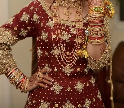 Wedding Dress- Bridal Lengha Asian Indian Pakistani Custom Design WineRed Lehnga • £299