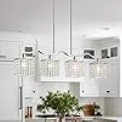 WUZUPS Crystal Chandelier 4-Light Linear Raindrop Pendant Ceiling Light Modern • $50.99