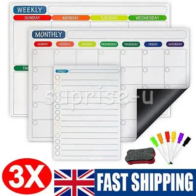 Monthly Weekly Planner Fridge Calendar Magnetic Whiteboard +6 Markers/ 1 Eraser • £15.70