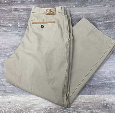 Southern Tide RT-7's 5-Pocket Leather Trim Pants Khaki 40X 30 (38x28)Mens Cotton • $29.99