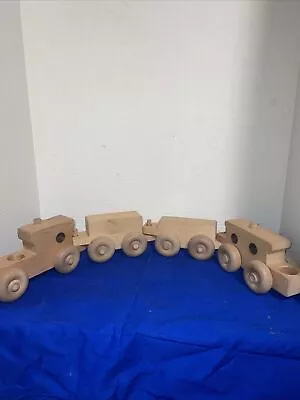Vintage Solid Wood Wooden Toy Train Handcrafted Unfinished 4-Piece Train Set 25” • $13.70