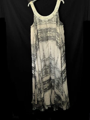 £8.98 • Buy Monsoon Grey Beige Snake Print Floaty Embellished Shift Maxi Long Dress 14