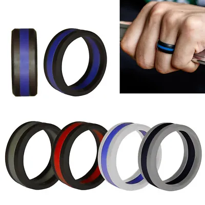 Medical Grade Silicone Wedding Ring For Men/Women Stripe Rubber Band 7-13 Size • $2.99