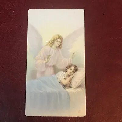 $1.75 • Buy Vintage Catholic Holy Card - Pink Guardian Angel