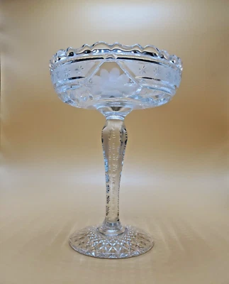 $32 • Buy McKee Innovation 407 Zippered Pedestal Pressed & Cut Glass Tazza Compote 8 ½”