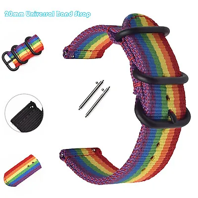 Universal 20mm Rainbow Adjustable Nylon Watch Band Quick Fit Replacment Strap AU • $14.99