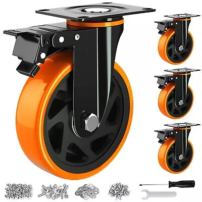 6 Inch Caster Wheels Casters Set Of 4 Heavy Duty Casters With Brake 3000 Lbs K • $71.07