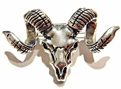 SILVER TONE RAM SKULL BROOCH Sheep Western Metal Pin Mountain Goat Devil T1 • $6.29