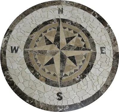 MARBLE FLOOR MEDALLION MOSAIC TRAVERTINE 36 Compass Rose • $599.99