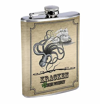 Vintage Kraken Irish Whiskey D1 Flask 8oz Stainless Steel Octopus Drinking • $14.95