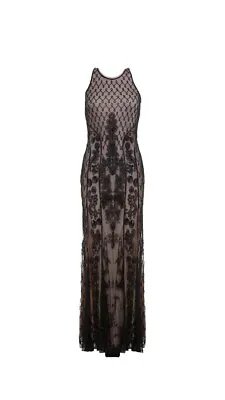 Miss Selfridge Premium Collection Deco Beaded Maxi Dress Black Size 8 RRP £150 • £89.99