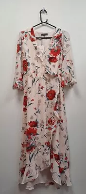 BNWT OASIS Ladies Soft Pink Floral Ruffle Wrap Summer Midi Dress UK 10 CG CA1 • £7.99