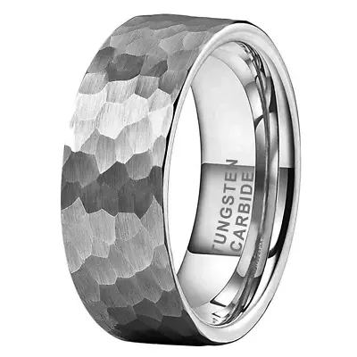 Tungsten Carbide Men Wedding Ring Hammered Band Faceted Scratch Resistant • $16.99