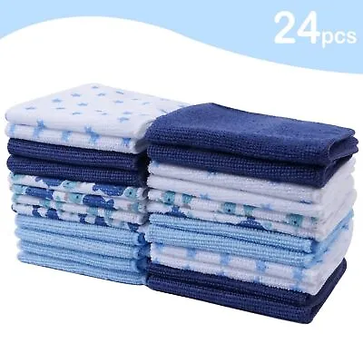 24 Pack Baby Newborn Face Washers Hand Soft Towel Feeding Wipe For Boy Girls  • £11.99