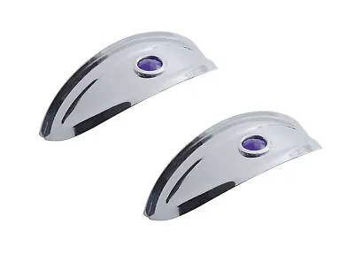 7  CCA Headlight Headlamp Chrome Trim Cover Shield Visors Pair Blue Dot • $32.95