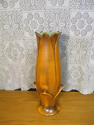 Vintage 15  Tall Tulip Shape Ceramic Haeger Vase- Orange Brown Color • $28