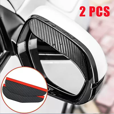 2x Carbon Fiber Black Mirror Rain Visor Guard For Car Auto Accessories Universal • $8.78