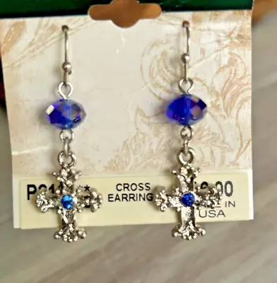 Vatican Library Collection Earrings Silver Cross AB Bead Dangle NWT NEW • $16