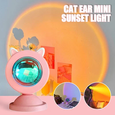 $6.87 • Buy Mini Sunset Light Desktop USB Cute Cat Photo Prop Shaped Atmosphere Lamp