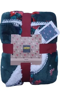 New Mickey Mouse Christmas Sherpa Cosy Soft Fleece Thick Blanket Throw Primark • £22.99