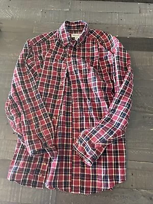 Eddie Bauer Mens Medium Tall Long Sleeve Red Plaid Flannel Button Shirt JH6 • $20.99