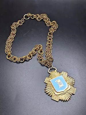 Vntg/Antique Blue Enamel Heraldic Maltese Cross Eagle Crest Armed Ready Pendant • $24.99