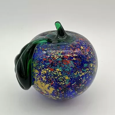 Vintage Murano Style Art Glass Apple With Green Glass Applied Leaf • $21.98