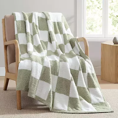 Checkered Throw Blanket - Sage Green Microfiber Soft Cozy And Warm Throws Hand  • $39.41