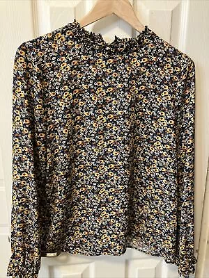 Toupy Paris Floral Ruffle Neck /LS Blouse  Keyhole Back @ Neck  Made In France • $34.99