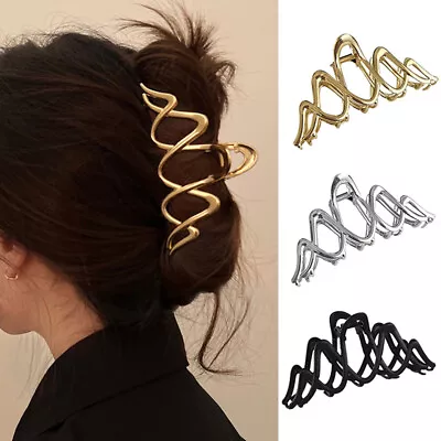 £3.79 • Buy Elegant Women Hair Clips Claw Large Geometric Metal Hollow Out Hair Accessories