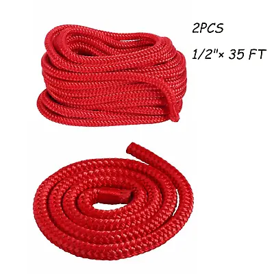 $26.80 • Buy 2PCS 1/2 × 35 FT RED Double Braid Nylon Dock Line Mooring Rope Marine Boat Rope