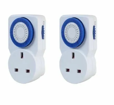 2 X 24 Hour 24HR Mains Plug-In Auto TIMER SWITCH Clock Socket UK 3 PIN LIGHTS • £14.92