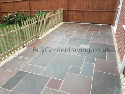 Raj Green Indian Stone Paving Slabs 20mm Mixed Sizes 1m2 Collected Natural Brown • £37.39