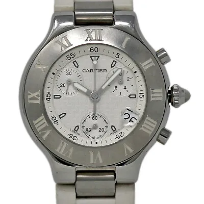 Cartier Must 21 Chronoscaph W10184U2 38mm White Rubber Strap 2YEARWARANNTY#I2922 • $2445