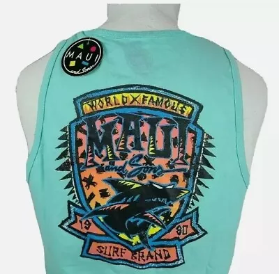 New Men's XL Maui & Sons Surf Co. Classic Shark Surf Badge Graphic Tank Top • $24.99