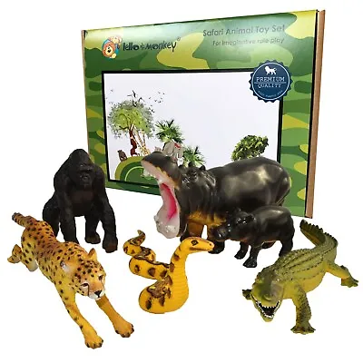 Wild Zoo Safari Animals Toys Figures Solid Plastic Set Of 6 Boxed - UK Importer • £17.99