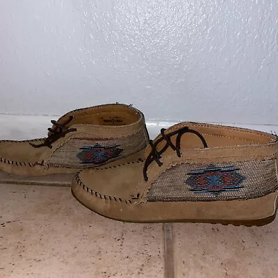 MINNETONKA 'El Paso' Brown Suede Southwestern Aztec Low Ankle Booties Sz 8 Used • $21.50