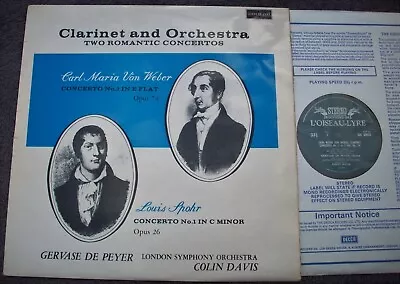 SOL 60035 VON WEBER SPOHR CLARINET CONCERTOS Gervase De Peyer UK DECCA STEREO LP • $6.25