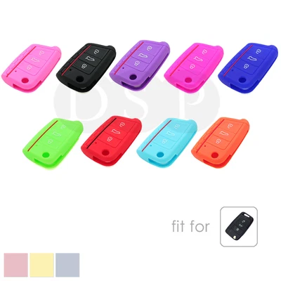$5.90 • Buy Silicone Cover 3 BTN  Fit For VOLKSWAGEN SKODA Golf GTI Flip Remote Key Case Fob