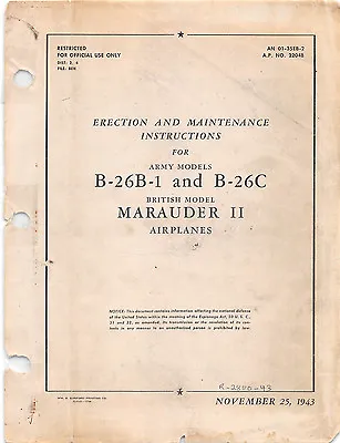 B-26B/C Marauder Maintenance Inst's World War II Books Flight Manual -CD Version • $44.95
