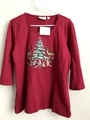 Quacker Factory All Is Bright Holiday 3/4 Sleeve T-shirt - Forest (Sz M) A237786 • $19.99
