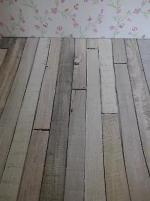  Lime Grey Pastel Shabby Chic Vintage  Wooden Floor Wallpaper Dollhouse30cmx53 • £3.09