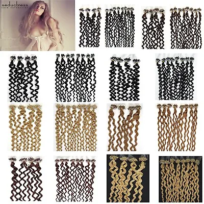 Micro Loop Ring Human Hair Extensions Micro Beads Links Remy Hair Curly 20inch • $45